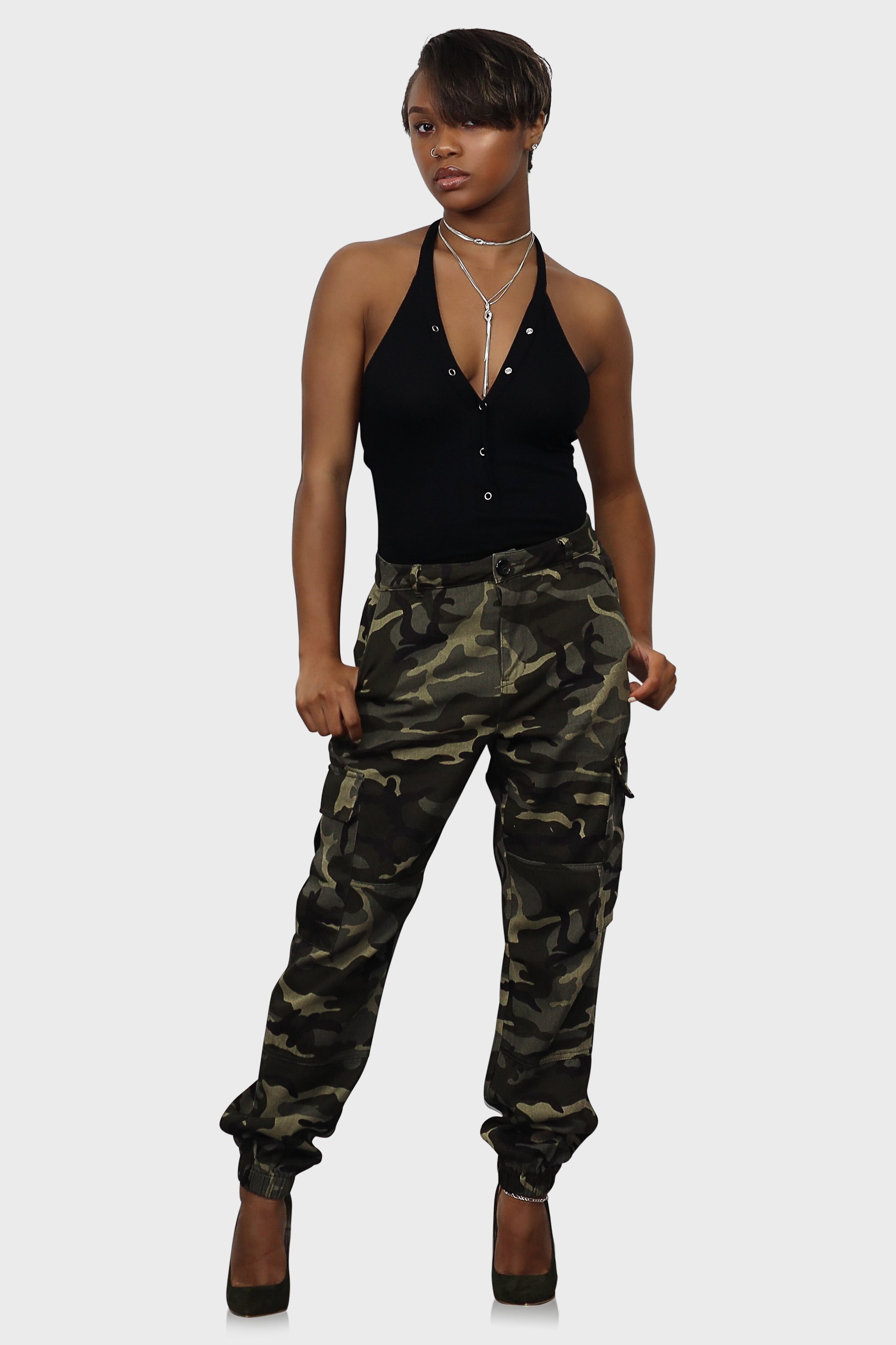 High Waisted Camouflage Cargo Trousers Camo Pants | Camo pants outfit,  White camo pants, Black and white camo pants